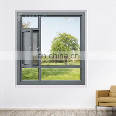 Luxury Powder Coated 2 Panel Aluminum Frame Casement Window And Fixed Window With Screen