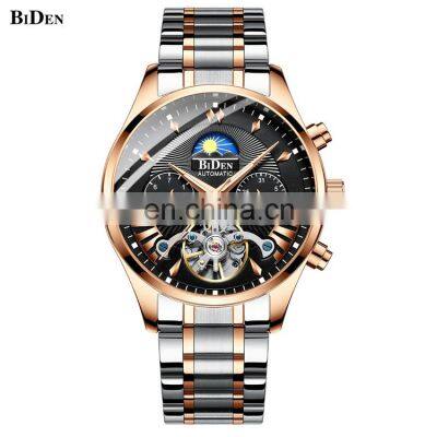 BIDEN 0189 Luxury Brand Men Watches Automatic Mechanical Moon Phase Auto Date Fashionable Mens Wrist Watch