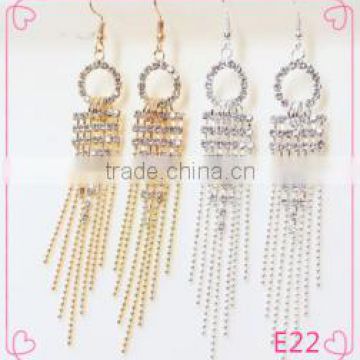 Cheap jewelry long tassels real gold plated rhinestone earrings
