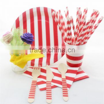 Wedding Party Supplies Wooden Cutlery, Disposable Paper Plates, Napkins, Drinking Straws and Cups