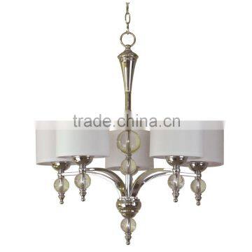 new product 5 light chandelier(Lustre/La arana) in chrome finish with five white fabric shades for home decoration
