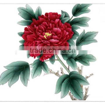 Wall Hanging vivid peony flower handmade painting on special silk material