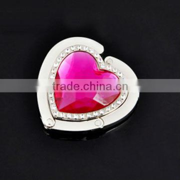 zinc alloy pink rhinestone heart shape bag hanger wholesale