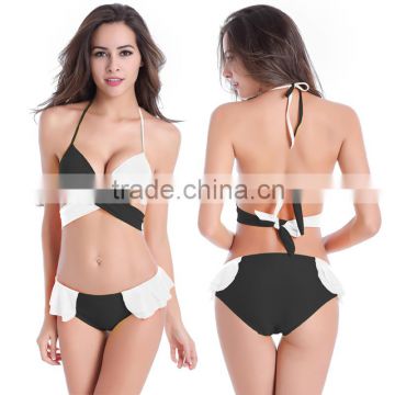 Women Bandeau Bandage Contrast-color Bikini Push-up Gather Swimsuit Bathing Suit