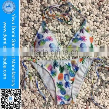 Fluorescence color printed pineapple swimwear brazilian bikini