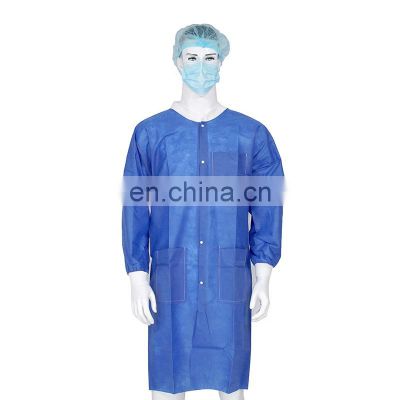 Custom High Quality Breathable Medical Disposable Knitted Cuff Disposable Medical PP Nonwoven Lab Coat Gown