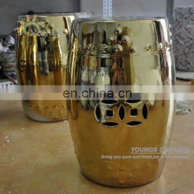 Golden Glazed Chinese Ceramic Garden Stool Seat For Wholesale/Retail