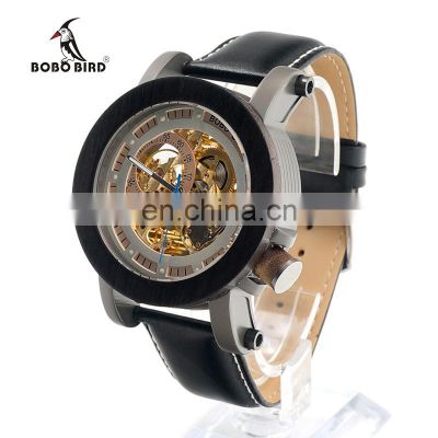 BOBO BIRD Brand Your Own  Watches Wholesale Oem Mechanical Wood Watch with  Multiple Function Leather Band