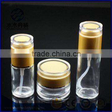 30g/50g empty lotion pump glass bottles with golden spray