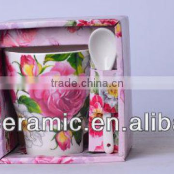 Gift Ceramic Drinking Mug with Spoon