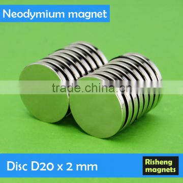 Professional high quality NdFeB disc Magnets D20x2mm thin magnet