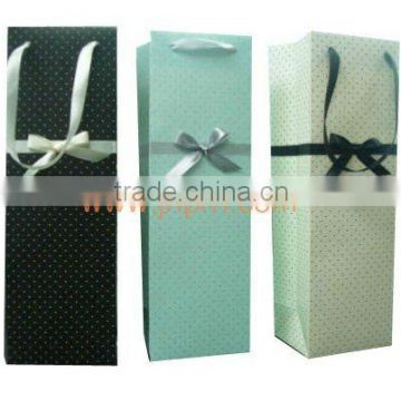 1 bottle art paper wine bags with ribbon bow made in China