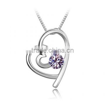 New Design Drop Necklace Box Chain White Charming Alloy Heart Crystal Pendant Choker Jewelry For Lady