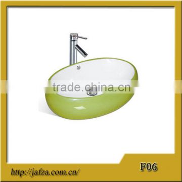 F06 Popular two color basin, oval basin, white inside and green outside wash basin