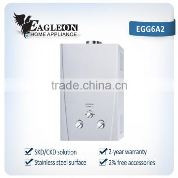 High efficient 6L stainless steel Portable Instant Flue type Gas Water heater EGG6A2