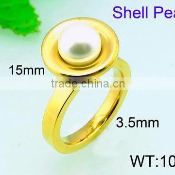 2015 Hot sale girls 18k gold puzzle ring shell pearl rings stainless steel ring