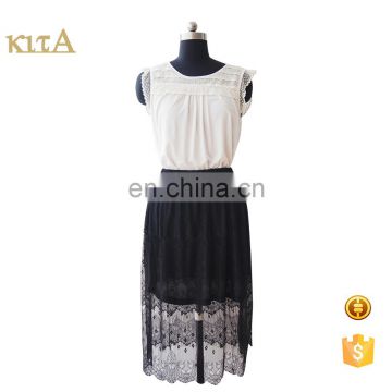 2016 Summer wholesale elastic waist long double layer lace lady skirt