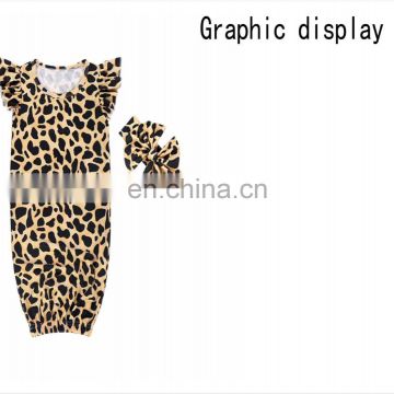 Brilliant sunflowers Printing with stripe pattern flutter sleeve Baby Sleep Gown Wholesale Baby Girls Sleeping Bags.