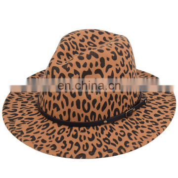 Amazon Hot Sale Unisex Men Different Color Leopard Print Flat Brim Jazz Wool Felt Fedora Hat for Women