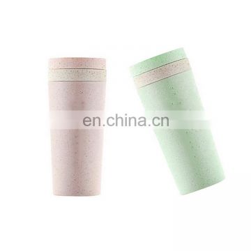 wholesale wheat straw plastic fibre water bottle cup with lid