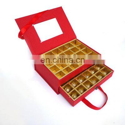 Double drawer handle chocolate paper gift bag packaging chocolate cavity box with gold insert