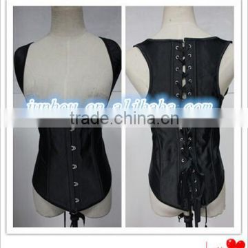 Sexy Black Faux Stretch Leather Intimate Lace Up Top Bustier Corset
