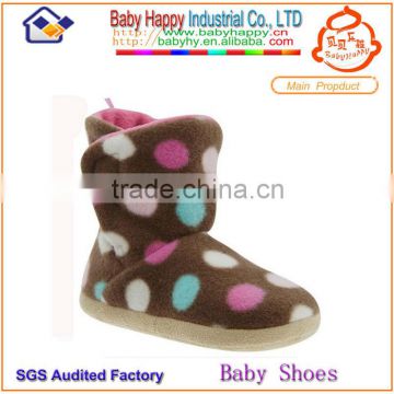 Newest Design Wholesale Shear plush Soft Sole Anti-slip Warm Polka Dot Baby Girl Boots