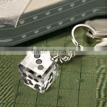 Hot sale crystal dice shape keychain with LED light for promotional gift