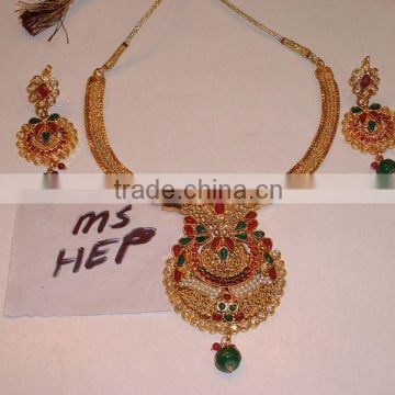 Designer Exclusive Indian Costume Fashion Imitation Jewellery ~ Artificial Gold Kundan Polki Bridal Jewelery ~Gemstones Necklace