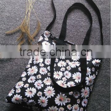 Flower Improved Black Canvas Hand Bag