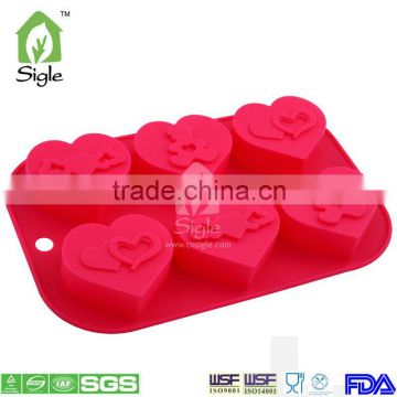 6 cavities heart shape,food safety standard of silicone ice mould