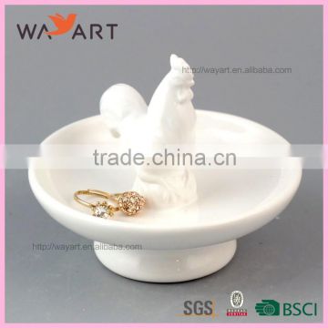 Chook Shape White Ceramic Jewellery Holder With Pedestal