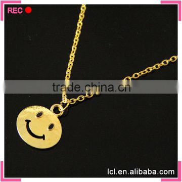 Latest design imitation gold necklace for women, smile face pendant female necklace gold