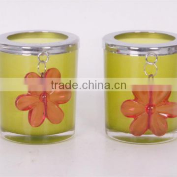 round glass candle holders with spray