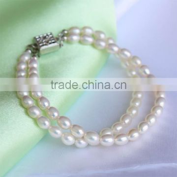 2 rows 4-5mm rice shape freshwater pearl bracelet