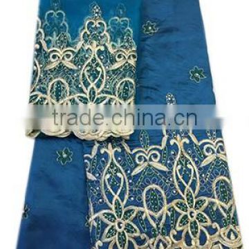 Good quality african george lace fabric for beautiful garments with unique applique with beads and stones GPF009