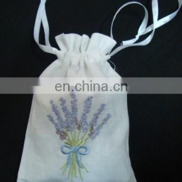 linen lavender bag with drawstring and embroidery