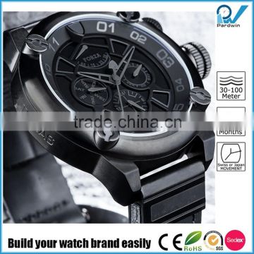 Stainless steel case dlc coating 9100 movement japan mechanical watch power reserve, date,day,month,24 hours function