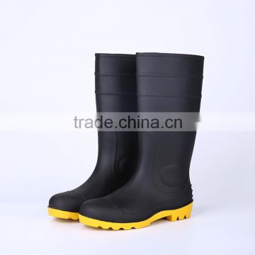 2016 Wholesale waterproof black Safety PVC rain boots with steel toe, industrial rain boots