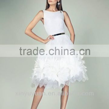 2014 New Arrivals Fashion A-Line Knee Length Organza White Cocktail Dress Short/Party Dresses C0016