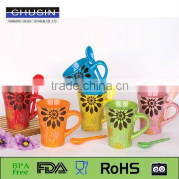 best selling lovely flower Ceramic Mug with spoon