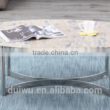 Foshan Living room stainless steel base classic coffee table with white marble