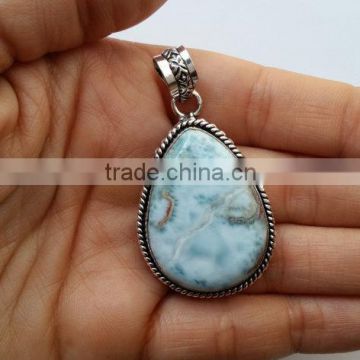 falak gems Unique Blue Caribbean Larimar Pendant, Large Gemstone Pendant, Silver Necklace Pendant