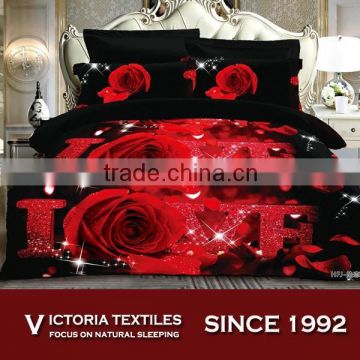 red romantic rose pattern reactive printed super soft microfiber bed comforter cover sets