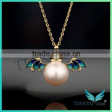 Wholesale Fashion 14k Gold Demon Pearl Pendants Charms Necklace