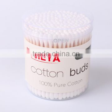 200PCS natural makeup cotton ear swab sticks in plastic round tube