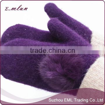 Women thick warm rabbit hair ball double thickening mittens