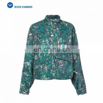 Women's Windbreak Jacket Big Side Pockets Colorful Flower Print Jacket