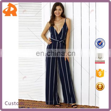 2017 Latest Stunning Plunge Neck Backless Vertical Stripe Palazzo Jumpsuit