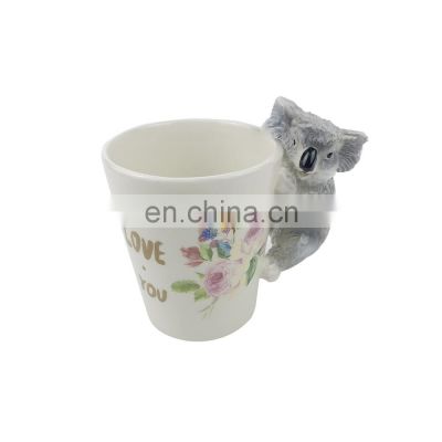 funny unique custom cartoon koala 3d animal ceramic coffee handle cup mug